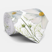Waterverf Witte Kosmos Bloemen Botanische Schilder Stropdas (Opgerold)