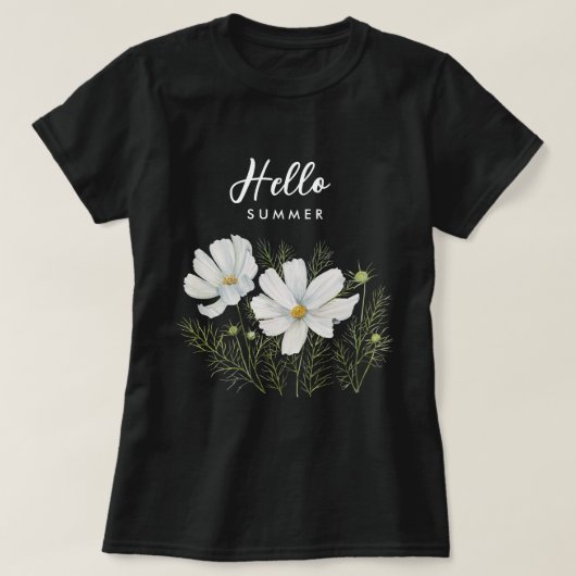 Waterverf Witte Kosmos Bloemen Botanische Schilder T-shirt (Design voorkant)