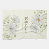 Waterverf Witte Kosmos Bloemen Botanische Schilder Theedoek (Horizontaal)