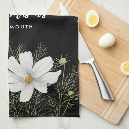 Waterverf Witte Kosmos Bloemen Botanische Schilder Theedoek (Quarter Fold)