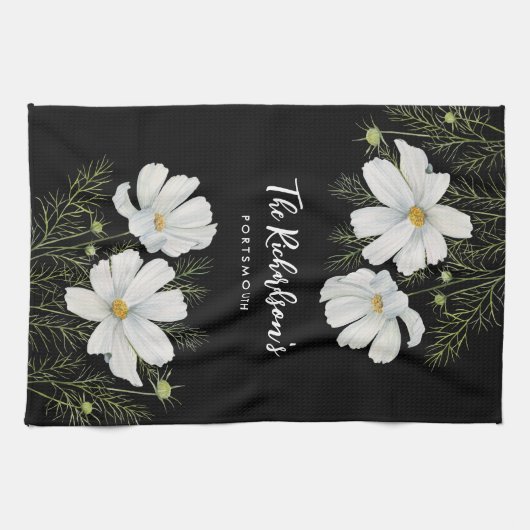Waterverf Witte Kosmos Bloemen Botanische Schilder Theedoek (Horizontaal)