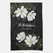 Waterverf Witte Kosmos Bloemen Botanische Schilder Theedoek (Verticaal)