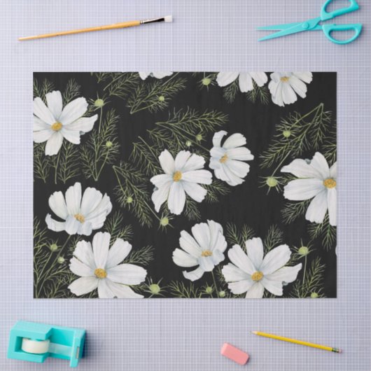 Waterverf Witte Kosmos Bloemen Botanische Schilder Tissuepapier (Craft)