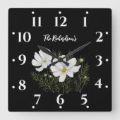 Waterverf Witte Kosmos Bloemen Botanische Schilder Vierkante Klok (Voorkant)