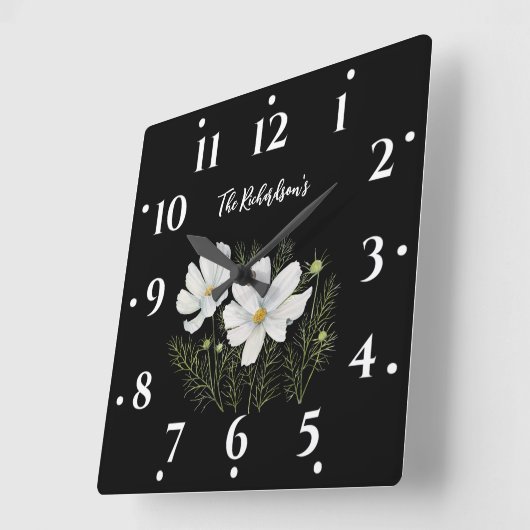 Waterverf Witte Kosmos Bloemen Botanische Schilder Vierkante Klok (Hoek)