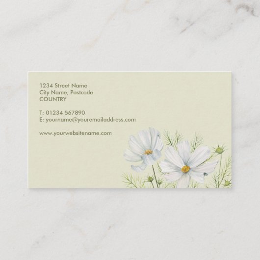 Waterverf Witte Kosmos Bloemen Botanische Schilder Visitekaartje (Achterkant)