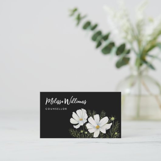 Waterverf Witte Kosmos Bloemen Botanische Schilder Visitekaartje (Staand voorkant)