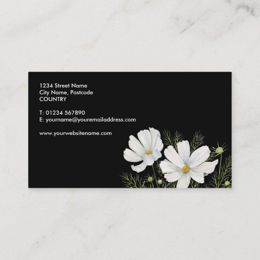 Waterverf Witte Kosmos Bloemen Botanische Schilder Visitekaartje (Achterkant)