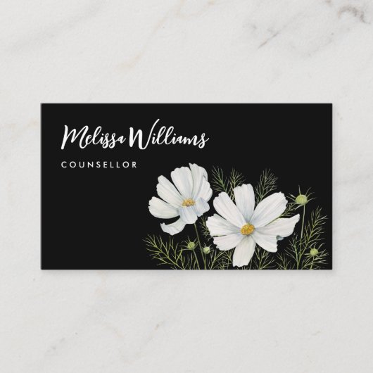 Waterverf Witte Kosmos Bloemen Botanische Schilder Visitekaartje (Voorkant)