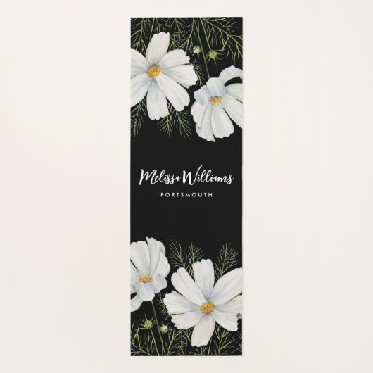 Waterverf Witte Kosmos Bloemen Botanische Schilder Yogamat (Achterkant)