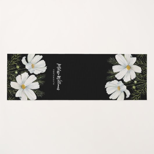Waterverf Witte Kosmos Bloemen Botanische Schilder Yogamat (Voorkant (horizontaal))