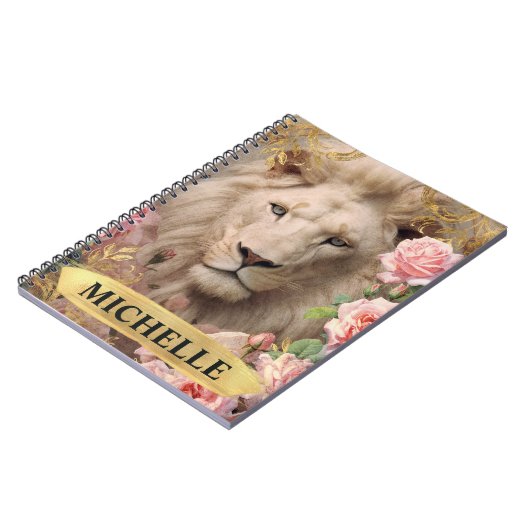 Waterverf  Witte Leeuw en Roze Rozen Notitieboek (Linkerzijde)