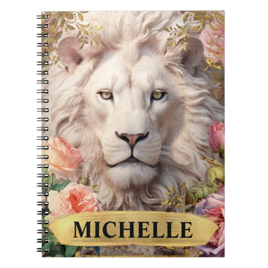 Waterverf  Witte Leeuw en Roze Rozen Notitieboek (Voorkant)