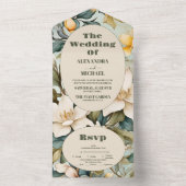 Waterverf witte lelie art nouveau bruiloft all in one uitnodiging (Binnen)