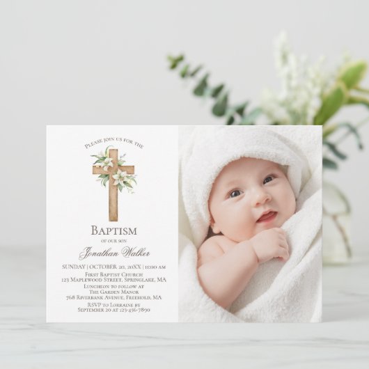 Waterverf Witte Lelie Bloemendoop Foto Kaart (Staand voorkant)