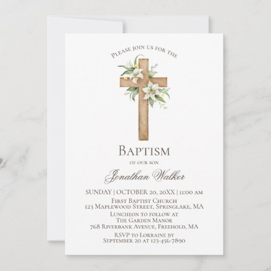 Waterverf Witte Lelie Bloemendoopuitnodiging Kaart (Voorkant)