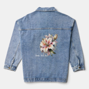 Waterverf Witte Lelie Boeket & Tekst Denim Jacket