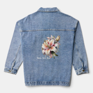 Waterverf Witte Lelie Boeket & Tekst Denim Jacket