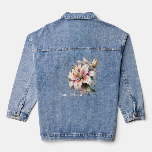 Waterverf Witte Lelie Boeket & Tekst Denim Jacket (Achterkant)