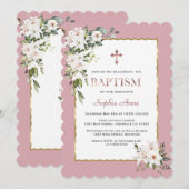 Waterverf Witte Lelies Roze Goud Meisje Doop  Kaart (Voorkant / Achterkant)