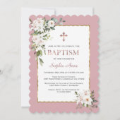Waterverf Witte Lelies Roze Goud Meisje Doop  Kaart (Voorkant)