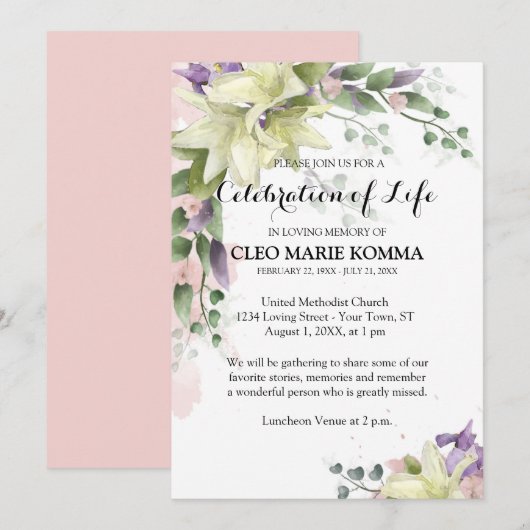 Waterverf Witte Lelies Sympathie Bedankkaart (Voorkant / Achterkant)