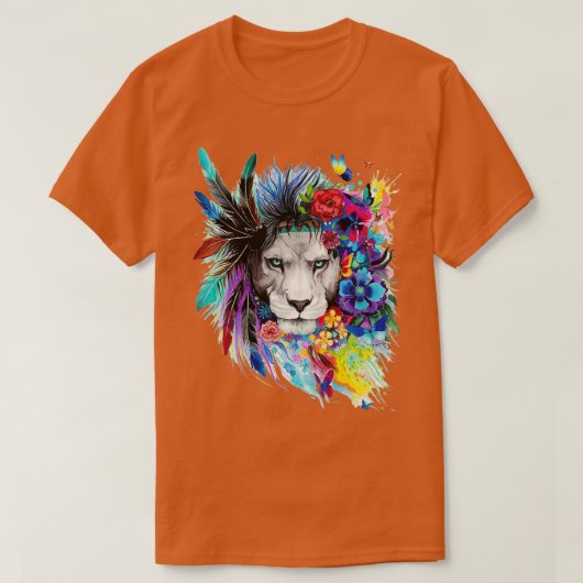 Waterverf Witte lion artistiek schilderen met kleu T-shirt (Design voorkant)
