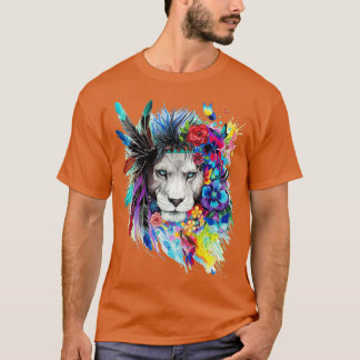 Waterverf Witte lion artistiek schilderen met kleu T-shirt