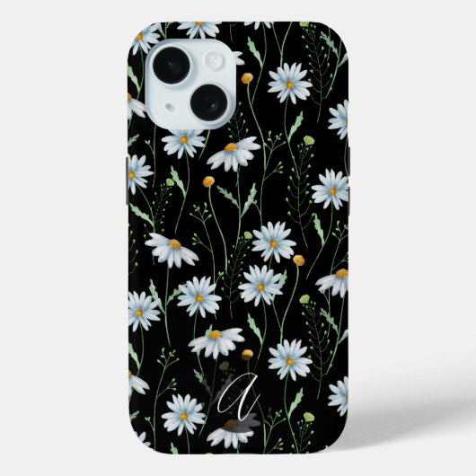 Waterverf Witte Madeliefjes Monogram Initiaal Case-Mate iPhone Case (Achterkant)