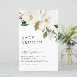 Waterverf Witte Magnolia Baby Brunch Uitnodiging