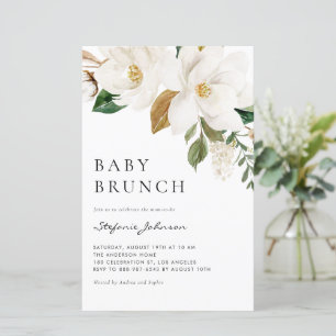 Waterverf Witte Magnolia Baby Brunch Uitnodiging