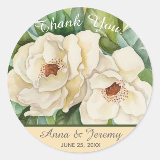 Waterverf Witte Magnolia Bloemen Custom Painted Ronde Sticker (Voorkant)