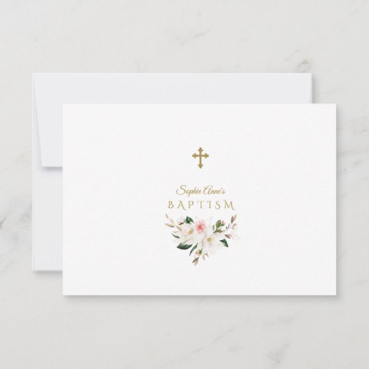 Waterverf Witte Magnolia Roze Bloem Doop  Bedankkaart (Achterkant)