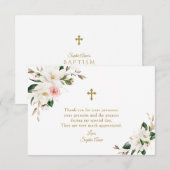 Waterverf Witte Magnolia Roze Bloem Doop  Bedankkaart (Voorkant / Achterkant)