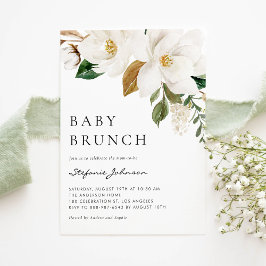 Waterverf Witte Magnolia Rustieke Baby Brunch Kaart