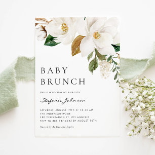 Waterverf Witte Magnolia Rustieke Baby Brunch Kaart