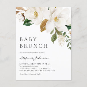 Waterverf Witte Magnolia Rustieke Baby Brunch Uitnodiging Briefkaart