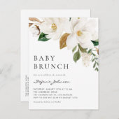 Waterverf Witte Magnolia Rustieke Baby Brunch Uitnodiging Briefkaart (Voorkant / Achterkant)