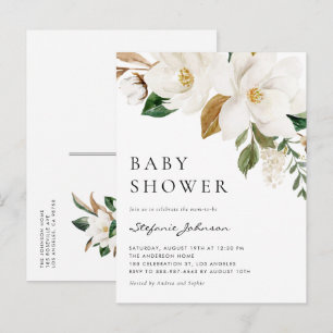 Waterverf Witte Magnolia Rustische Baby Shower Uitnodiging Briefkaart