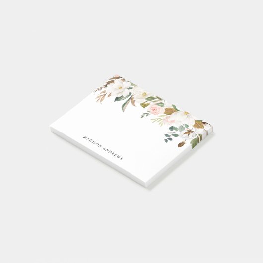 Waterverf Witte Magnolia's & Blush Bloemen Post-it® Notes (Schuin)