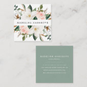 Waterverf Witte Magnolia's & Blush Bloemen Vierkante Visitekaartje (Voorkant / Achterkant)