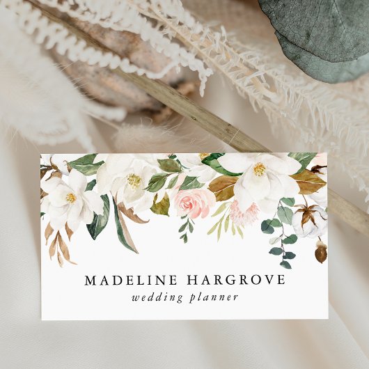 Waterverf Witte Magnolia's & Blush Bloemen Visitekaartje