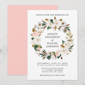 Waterverf Witte Magnolias Roze Roses Wreate Kaart (Voorkant / Achterkant)