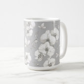 Waterverf Witte Orchidee op Grijs | Koffiemok (Voorkant rechts)