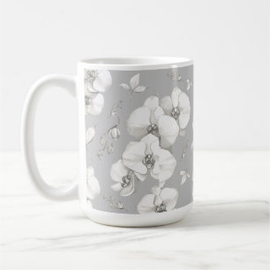 Waterverf Witte Orchidee op Grijs Koffiemok