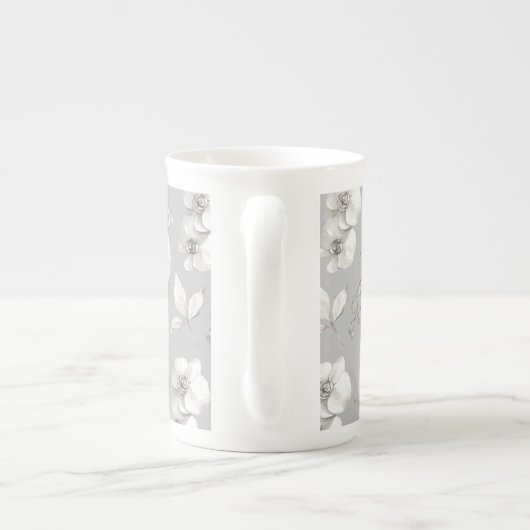 Waterverf Witte Orchidee op Grijs | Porselein Kop (Achterkant)