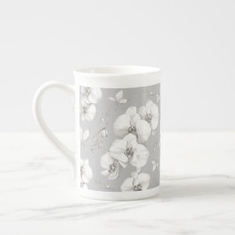 Waterverf Witte Orchidee op Grijs | Porselein Kop