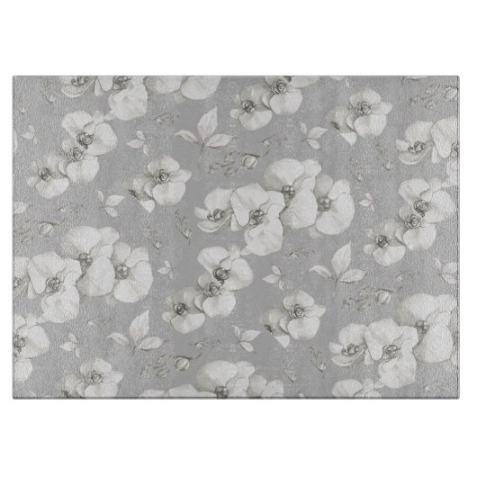 Waterverf Witte Orchidee op Grijs | Snijplank (Voorkant)