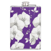 Waterverf Witte Orchidee op Paarse | Heupfles (Achterkant)
