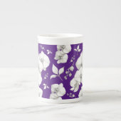 Waterverf Witte Orchidee op Paarse | Porselein Kop (Voorkant)